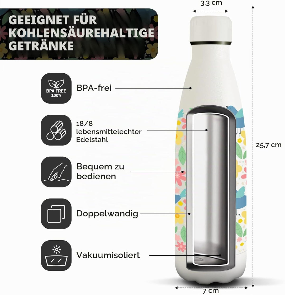 HoneyHolly Edelstahl Trinkflasche, 500ml BPA-frei, Thermosflasche, Isolierflasche Doppelwandige, Was