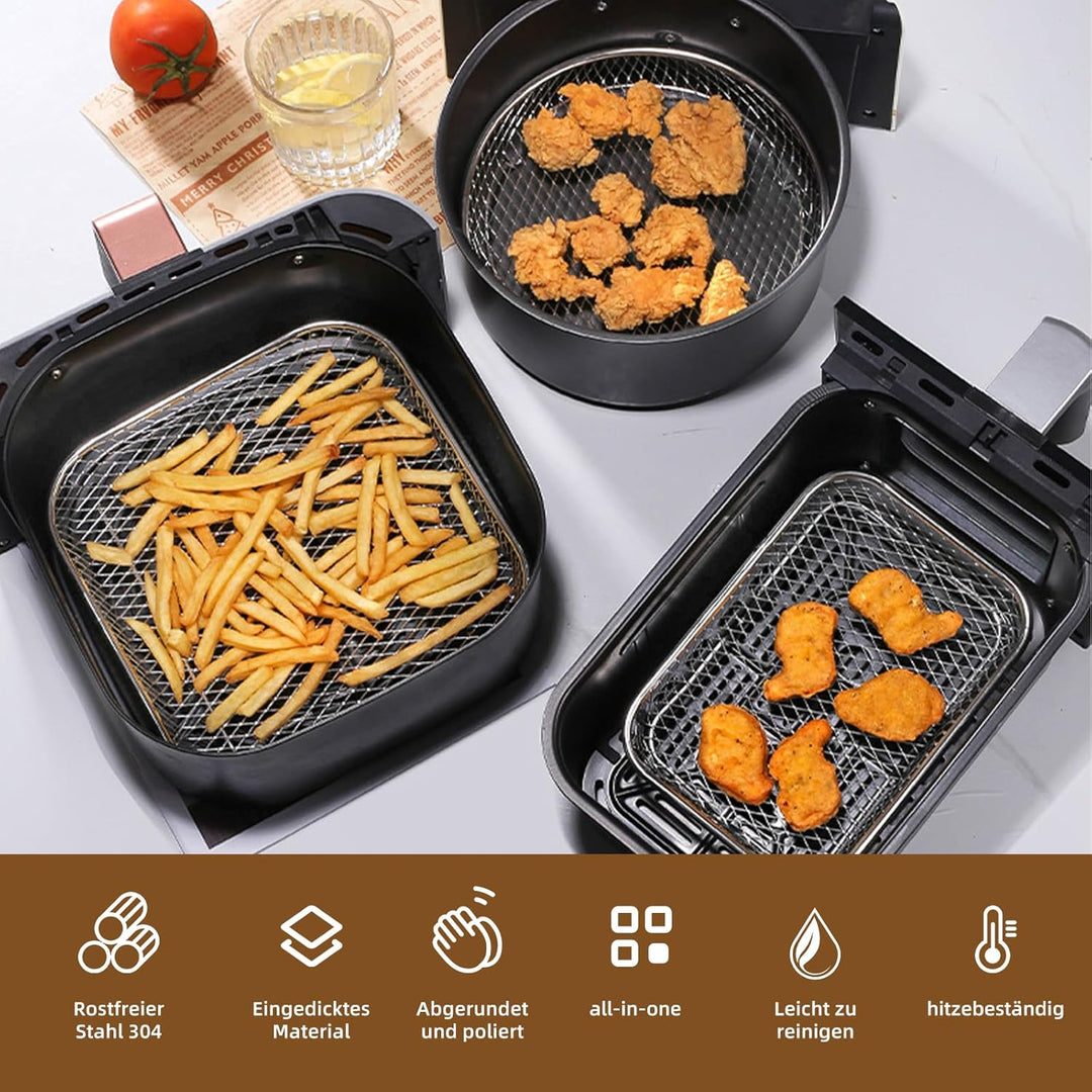 ACESOME 3 Stück Heissluftfritteuse Zubehör Air Fryer Rack,Edelstahl Gitter, Airfryer Gittereinsatz,