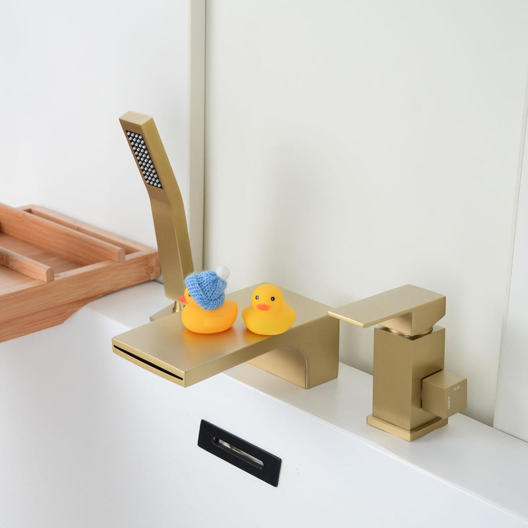 3 Loch Wannenrandarmatur Wasserfall, 3 Loch Badewannenarmatur mit Handbrause, Einzelgriff Wannenarma