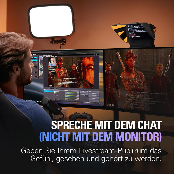 Elgato Prompter – Teleprompter mit integriertem Bildschirm für YouTube, Twitch, Zoom, Teams und mehr