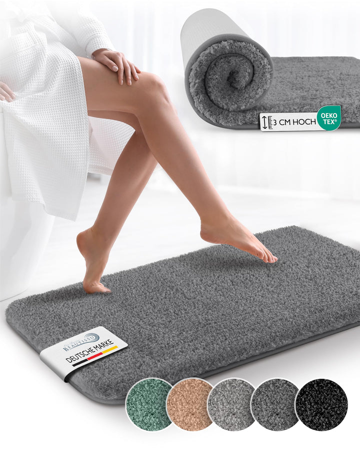 Beautissu Badvorleger rutschfest Waschbar 80x50 cm – Duschvorleger Hochflor Badematte rutschfest Sha