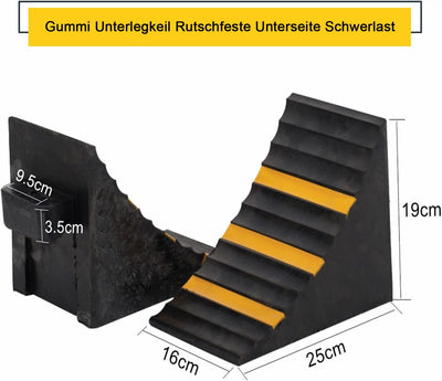 bimiti Gummi Unterlegkeil rutschfeste Unterseite Schwerlast, 2 Stück Unterlegkeile Bremskeile Schwar
