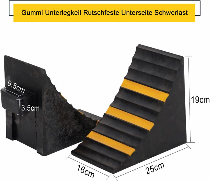 bimiti Gummi Unterlegkeil rutschfeste Unterseite Schwerlast, 2 Stück Unterlegkeile Bremskeile Schwar