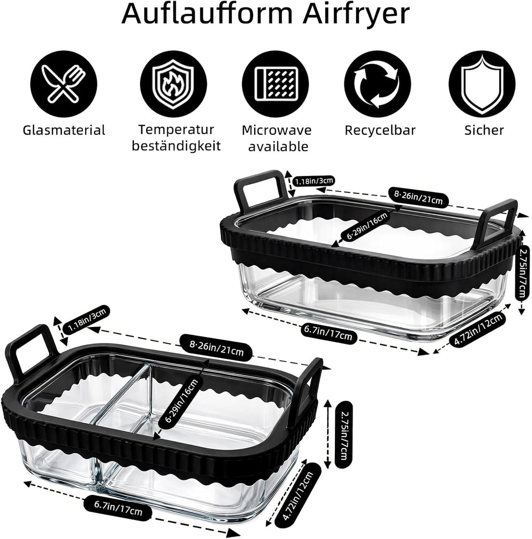 Glas-Auflaufformen für Heissluftfritteusen – Kompatibel mit Ninja Airfryer Zubehör Set – Kompatibel