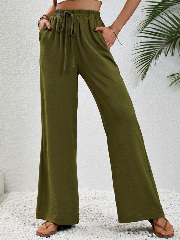 Damen Hosen Lang Sommerhose Leichte Hohe Taille Freizeithose Armeegrün S, Armeegrün S