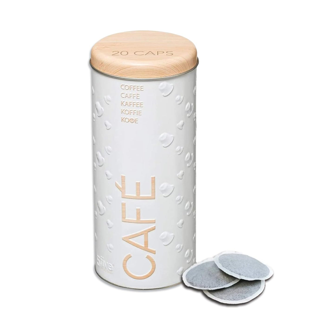 1X kaffeepads, Metalldose für Kaffeepads, Kaffeespender Paddose, Kaffeebox Pads (Weiss, 18 x 8 x 8 c