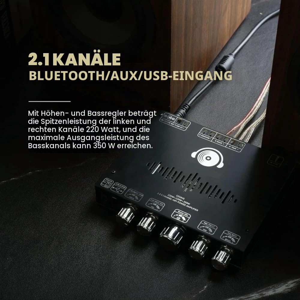 DollaTek 2.1-Kanal-Bluetooth-Verstärkerplatine, 220W × 2+350W 12V-38V Audio-Leistungsverstärkermodul