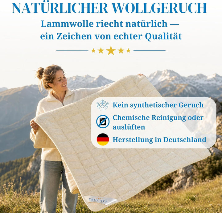 PROCAVE weiches Unterbett mit Lammflor und Schurwolle, hochwertige Matratzen-Topper, Matratzen-Schon