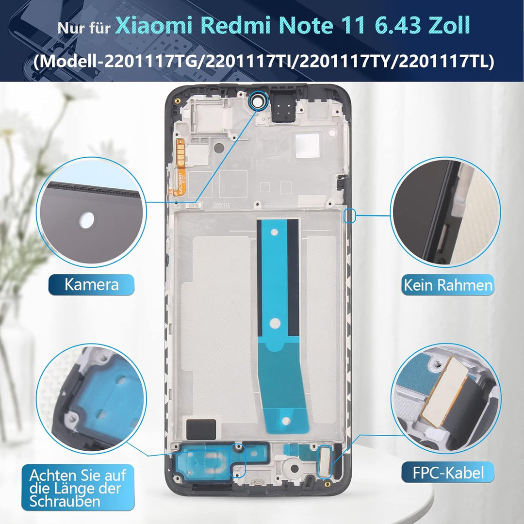 RongZy Kompatibel mit Xiaomi Redmi Note 11/2201117TG/2201117TI/2201117TY/2201117TL Ersatz Bildschirm