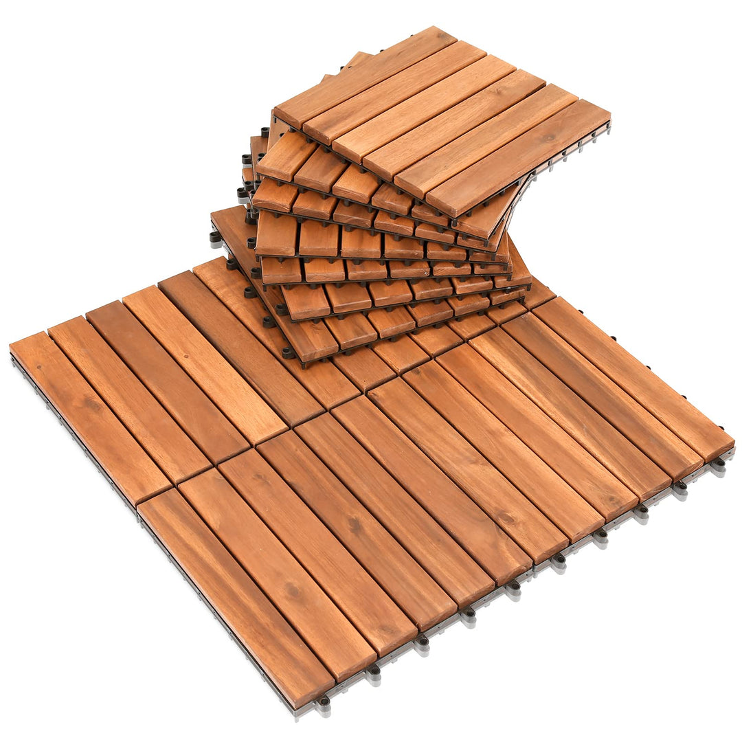 Ansobea Holzfliesen Balkon, Akazienholz 30x30cm Terrassenfliesen 11Stück 1㎡,Terassenboden Aussen,Kli