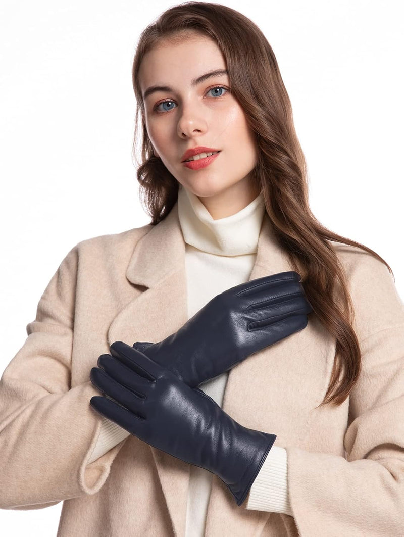 vislivin Vollhand Touchscreen-Handschuhe für Damen Leder Handschuhe Warmer Winter SMS Autofahren Han