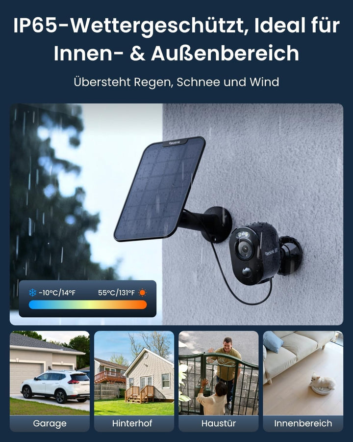 Reolink Solar Überwachungskamera Aussen Akku WLAN, 2K 4MP Farbnachtsicht, Personen/Fahrzeugerkennung