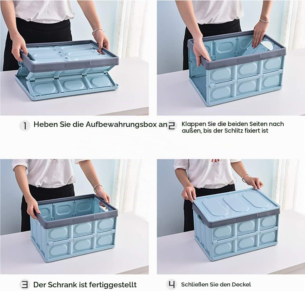 2 Stück Aufbewahrungsboxen mit Deckel Kisten Kunststoff Klappbox Stapelbar Transportbox Faltbare Con