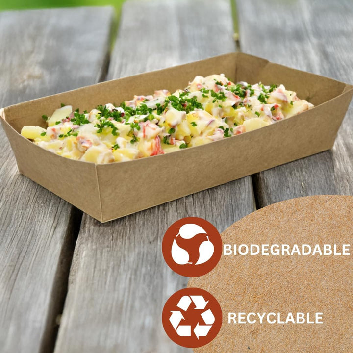 Enpack Snackschale A13-100 Stück Snackschalen aus Kraftpapier - Snack Box 15x7x3,5cm - Currywurst Sc