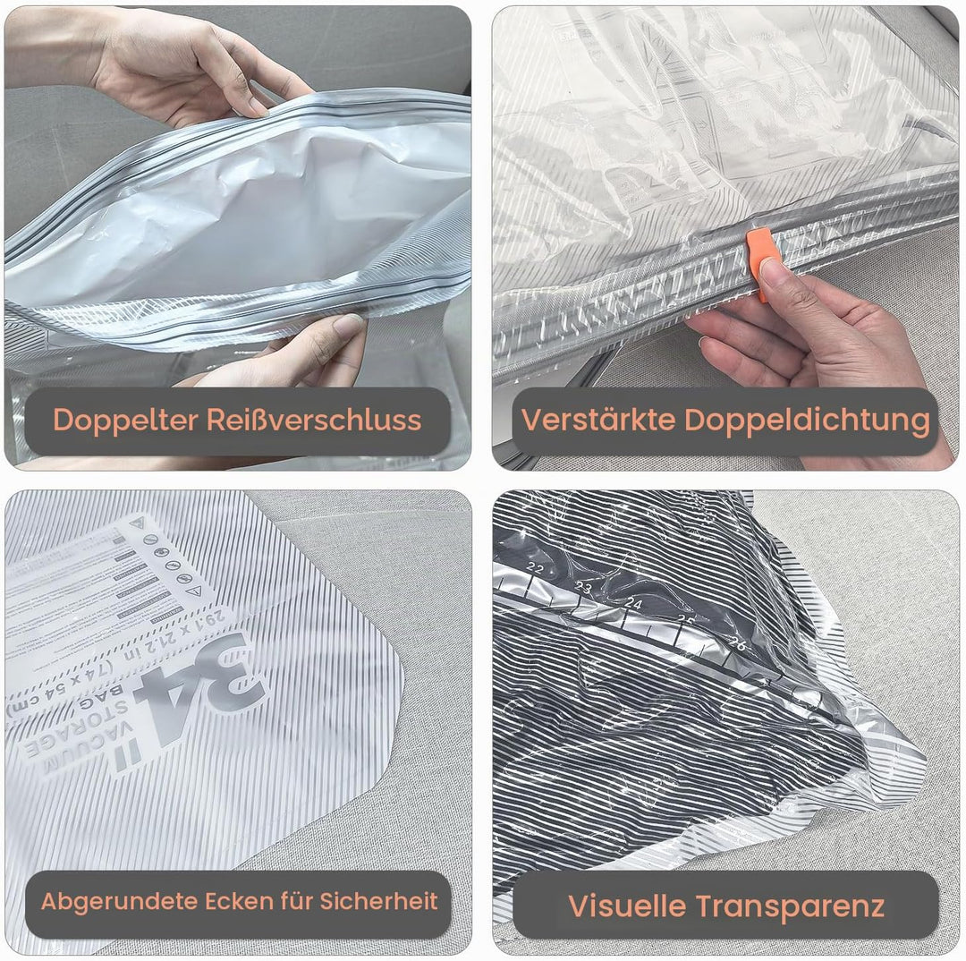 Vacbird Vakuumbeutel für Kleidung, 9 Stück (3 Klein, 3 Mittel, 3 Gross), Wiederverwendbare Vakuumier