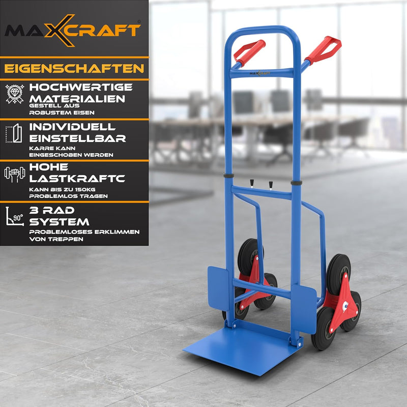 MAXCRAFT Sackkarre Treppenkarre bis 150 kg klappbar Treppensackkarre Transportkarre Treppensteiger B