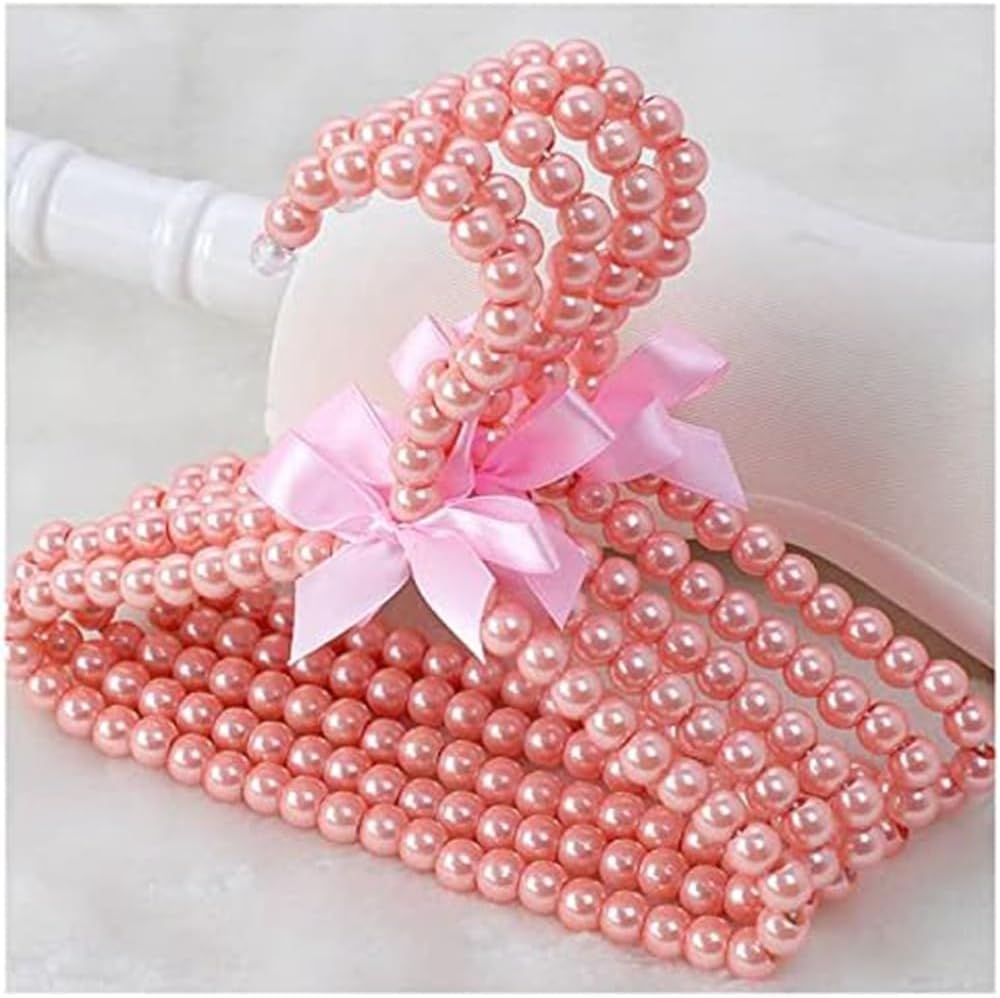 4 Stück Mini Kleiderbügel Perlen Kinderkleiderbügel mit Schleifeband Plastik Pearl Babykleiderbügel