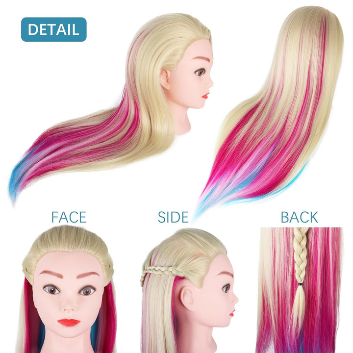 Hair Styling Training Head Synthetic hair, 23" Cosmetology Mannequin Head Hairdressing Manikin Doll