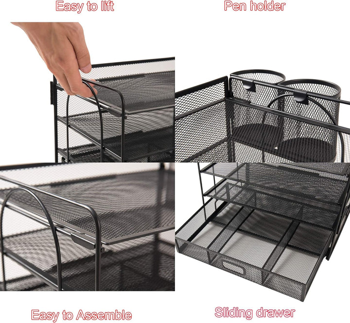 4-Trays Desktop File Organizer, Mesh Office Desk Supplies Organizer Dokument Brieffachhalter mit Sch