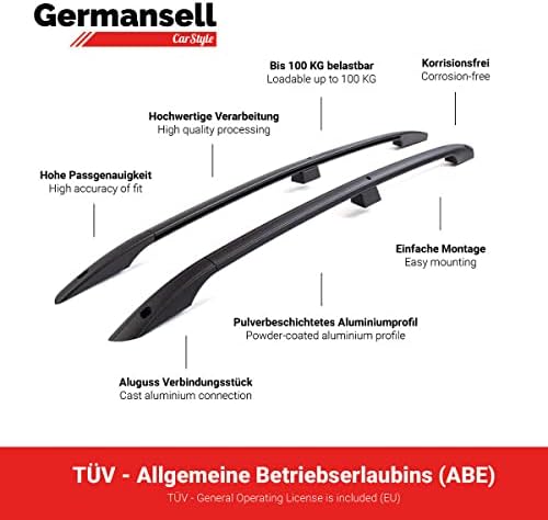 Germansell Dachreling kompatibel mit VW Caddy ab Bj. 2003 Alu Schwarz