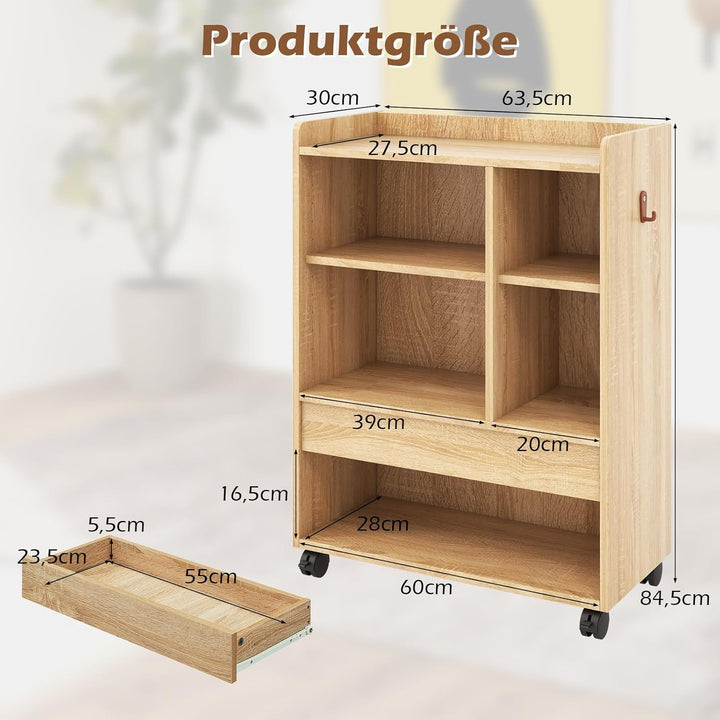 GOPLUS mobiler Aktenschrank, Rollcontainer mit Schublade, offenen Ablagen & Haken, Büroschrank Büroc