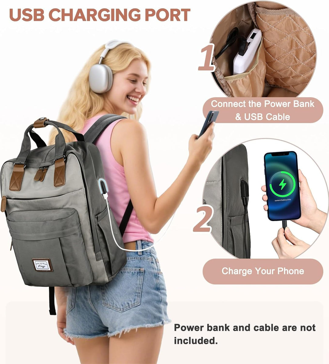 Kasgo Schulrucksack, Wasserabweisend Rucksack Mädchen Jungen Teenager 15.6 Zoll Laptop Damen Herren