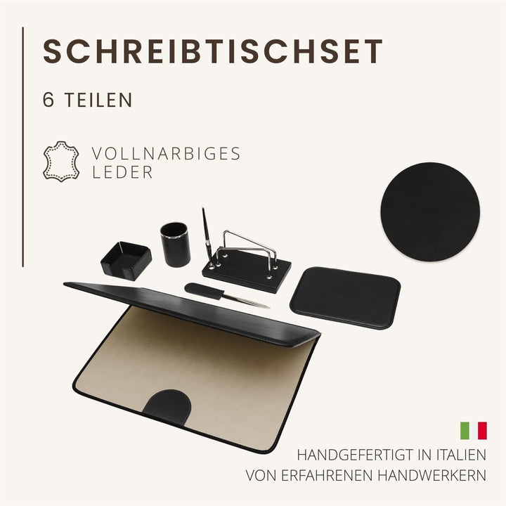 Schreibtischset 6-teilig – 100% vollnarbiges Leder – Von fachkundigen Handwerkern in Italien von Han