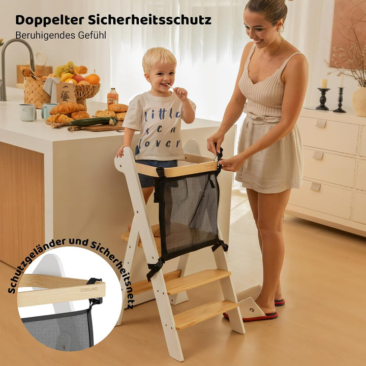 COSYLAND Lernturm ab 1 Jahr klappbar – iF Design Award Gewinner, höhenverstellbarer Lernturm mit Sic