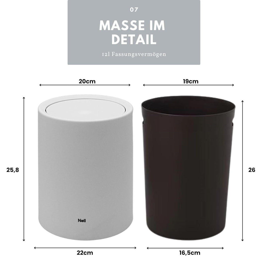 Nell 8L Mülleimer Bad Weiss Matt mit Schwingdeckel – Perfekt als eleganter Kosmetikeimer, Ideal auch