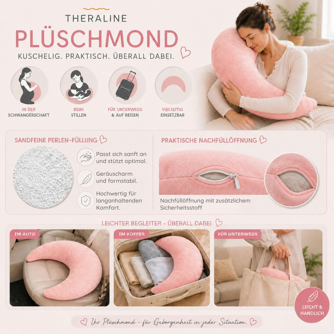 Set Theraline Plüschmond Stillkissen, Bauchstützkissen & Spucktuch Blaubär | Schmusekissen und Lesek