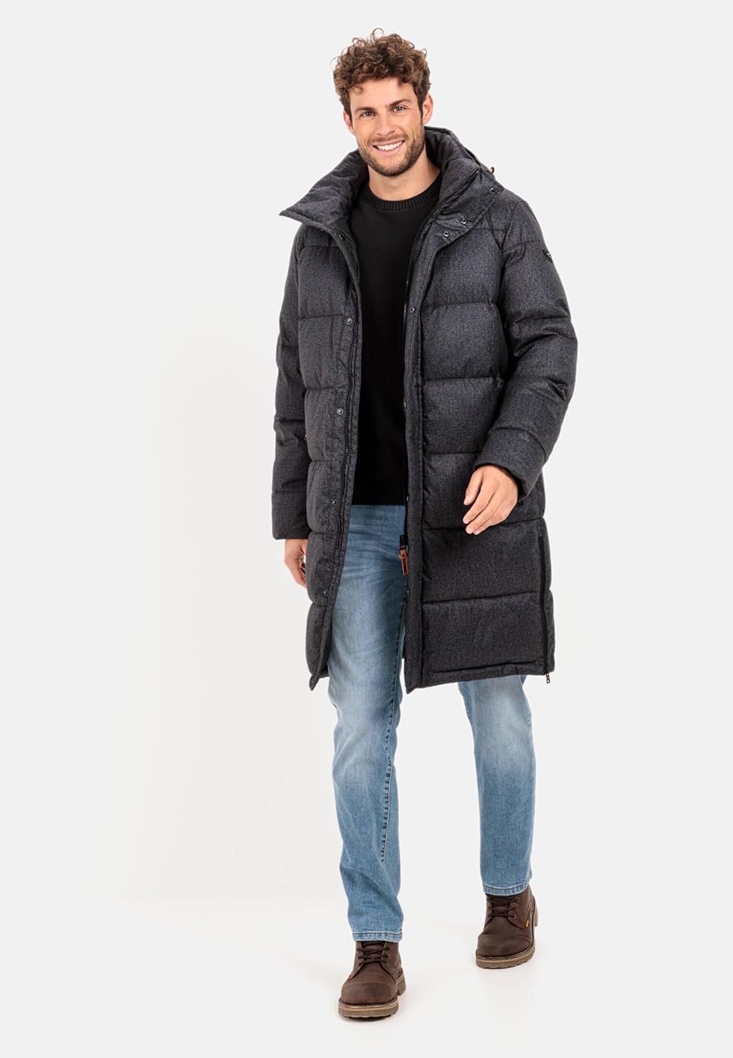 camel active Herren Langer Puffermantel Jacke 64 Schwarz, 64 Schwarz