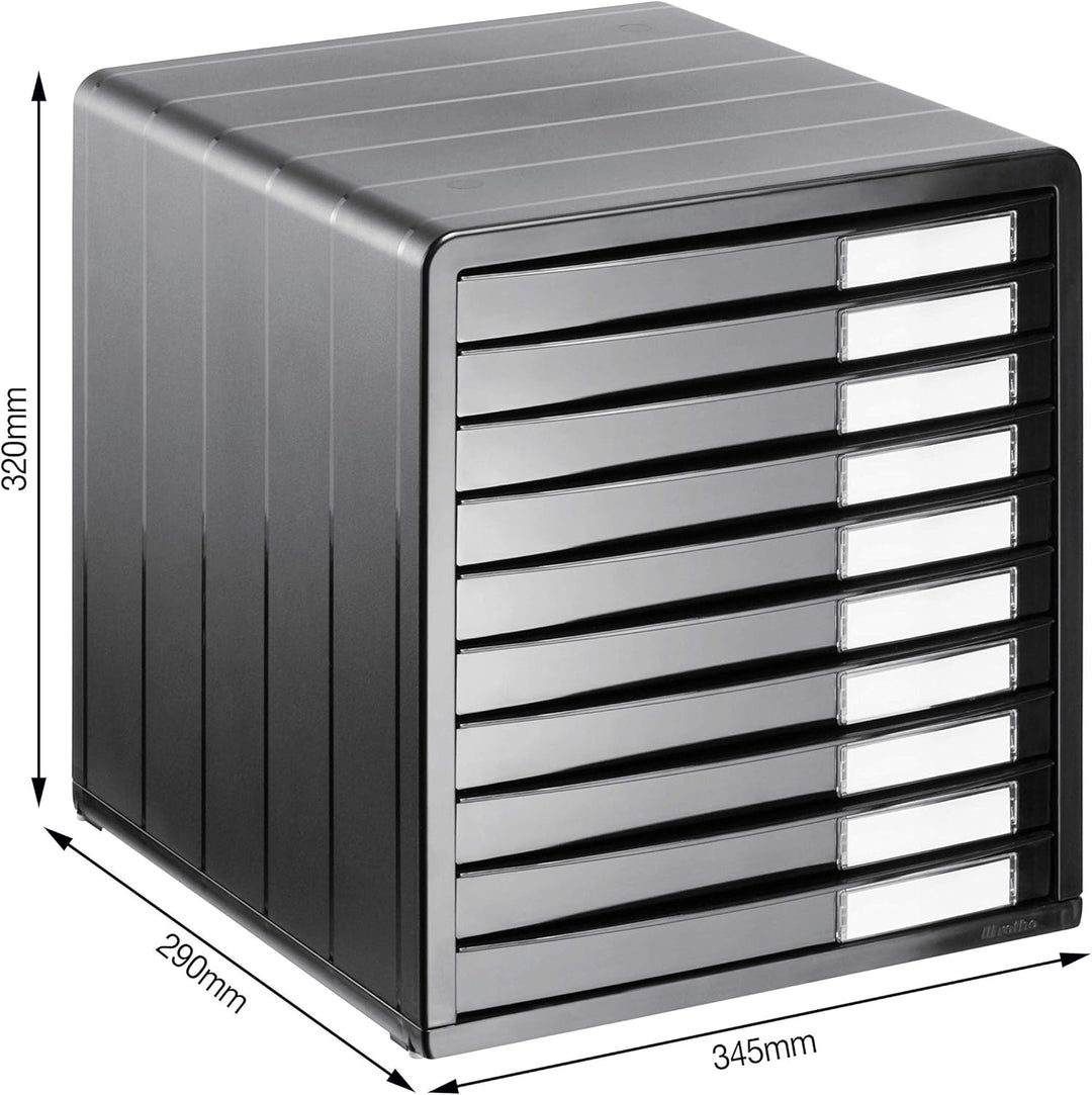 Rotho Timeless Schubladenbox / Bürobox mit 10 Schüben, Kunststoff (PS) BPA-frei, anthrazit, (34.5 x