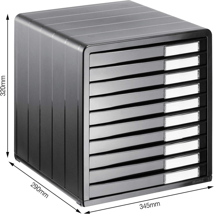 Rotho Timeless Schubladenbox / Bürobox mit 10 Schüben, Kunststoff (PS) BPA-frei, anthrazit, (34.5 x