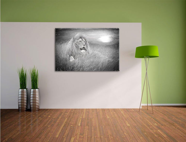 Pixxprint mächtiger Löwe Kunst als Leinwandbild/Grösse: 100x70 cm/Wandbild/Kunstdruck/fertig bespann