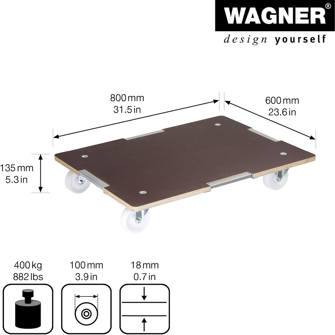 Wagner Transporthilfe MM 1379 I 80 x 60 x 13,5 cm - Tragkraft 400 kg I ideal für schwer beladene Sta
