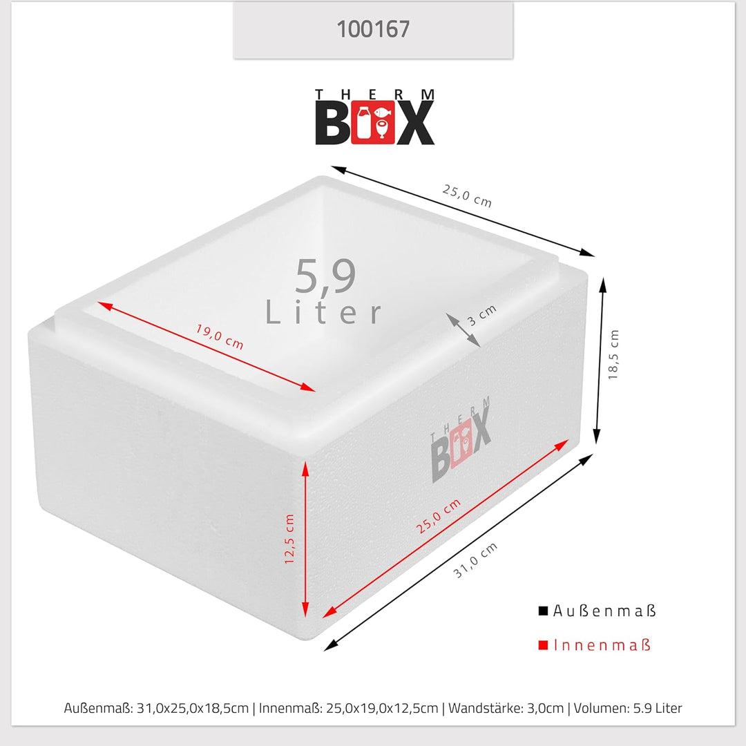 THERM BOX Styroporbox Verschiedene Grössen Volumen 1L bis 19L Isolierbox Thermobox Kühlbox Warmhalte