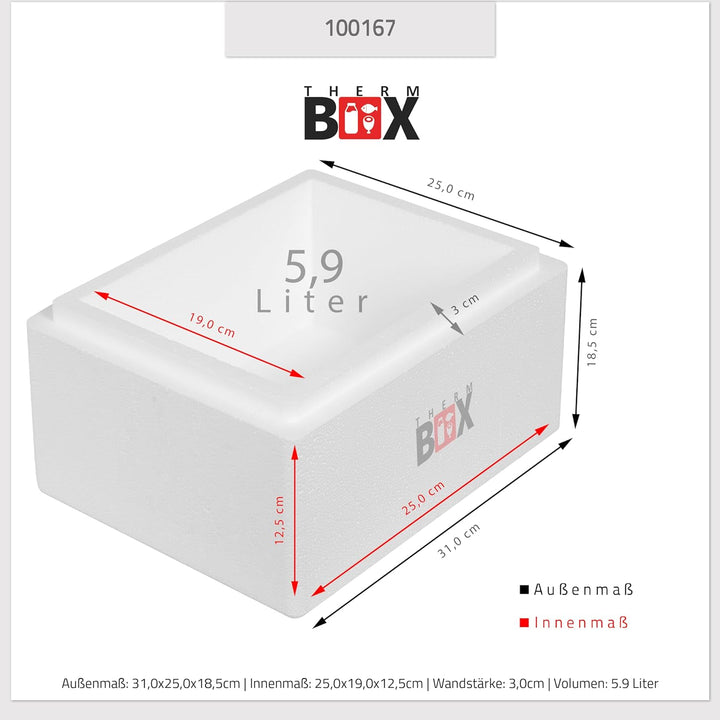 THERM BOX Styroporbox Verschiedene Grössen Volumen 1L bis 19L Isolierbox Thermobox Kühlbox Warmhalte