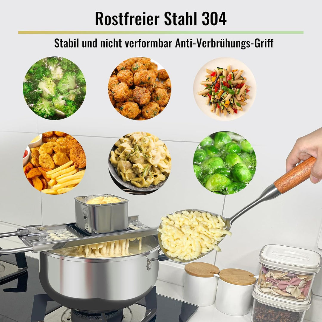 SPEENSUN Spätzlehobel+Schöpflöffel [Topf Ø von 16-30cm] mit Gummigriff Spülmaschinenfest,Spätzlereib