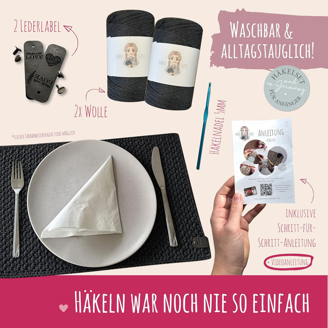 HÄKEL LIESE Häkelset für Anfänger – Platzsets häkeln & Tischsets Stoff selbst machen | DIY Häkelset