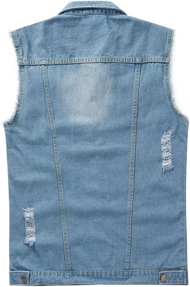 YOUTHUP Weste Herren Denim Weste Casual Zerrissen Jeansweste Outdoor Vintage Freizeitweste Ärmellose