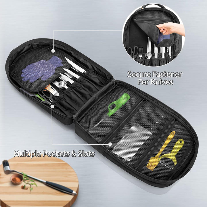 samdew 3 lagiger Koch Rucksack mit Messer Tasche, Koch Messer Set Tasche Rucksack mit 12 + 23 Slots