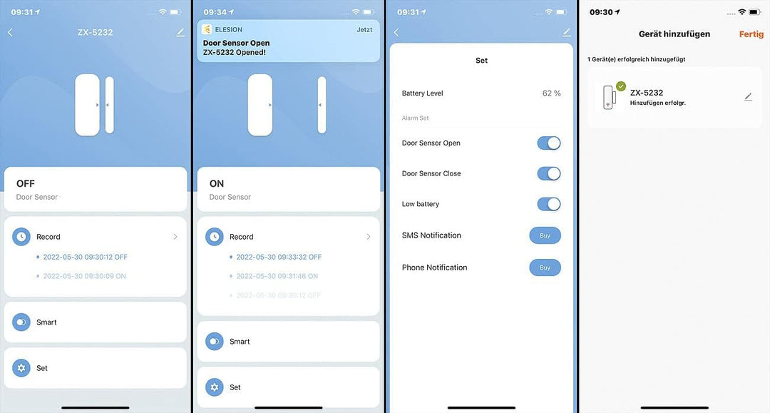Luminea Home Control Türsensor: 5er-Set ZigBee-Tür- & Fensteralarm, für Alexa, GA und Siri, App (Tür