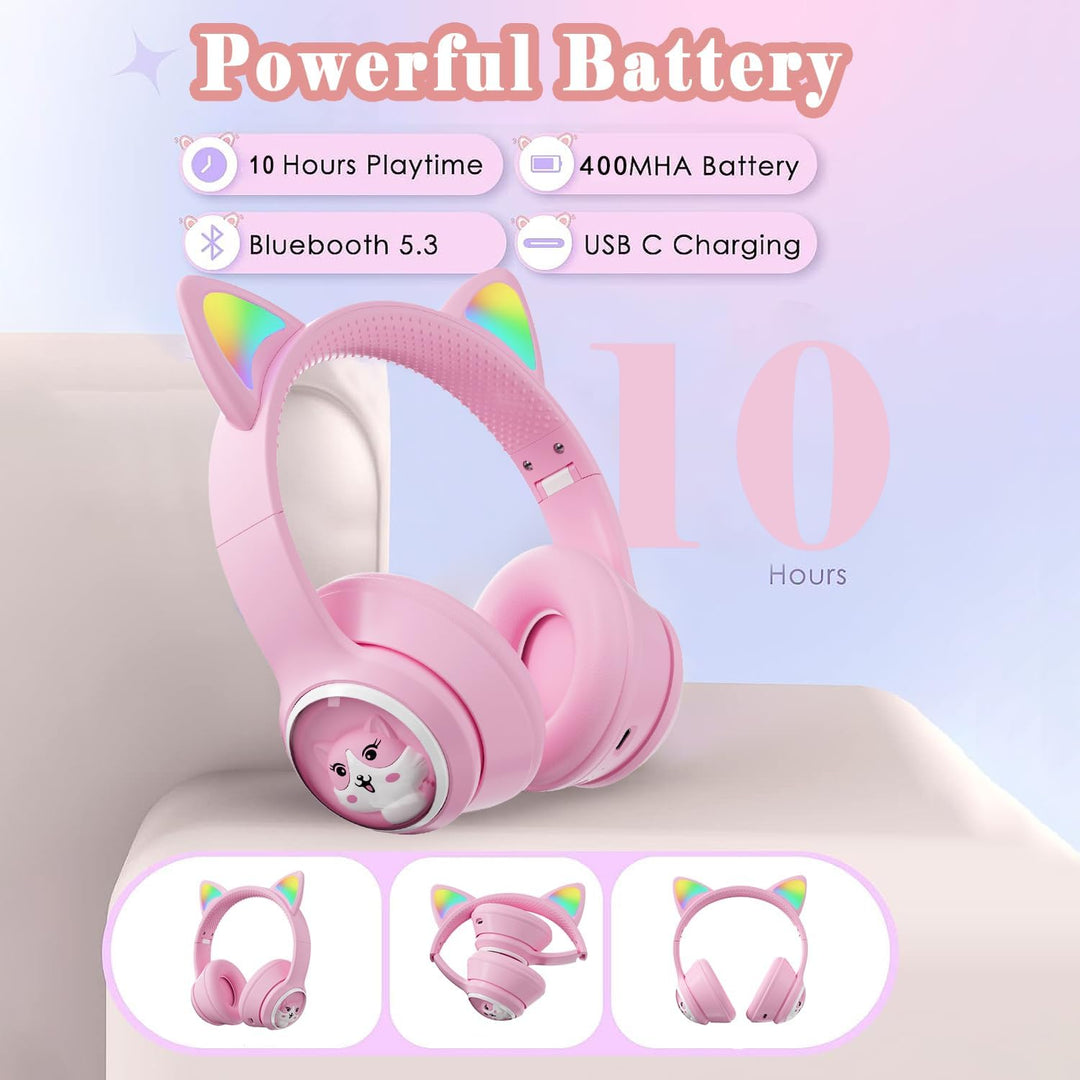 Bluetooth Kopfhörer Kinder, Faltbar 85dB Mädchen Kopfhörer Over Ear, Kabellos Kinderkopfhörer mit LE