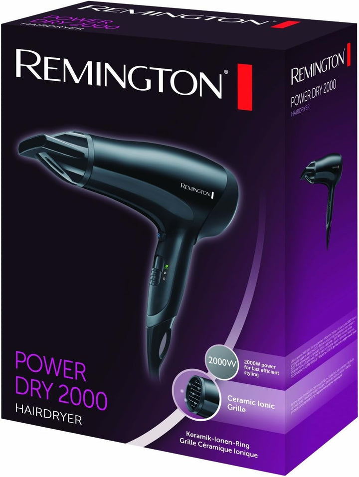 Remington Haartrockner Ionen [leicht & kompakt] Power Dry (2000 W, kompaktes Design, Stylingdüse, 3