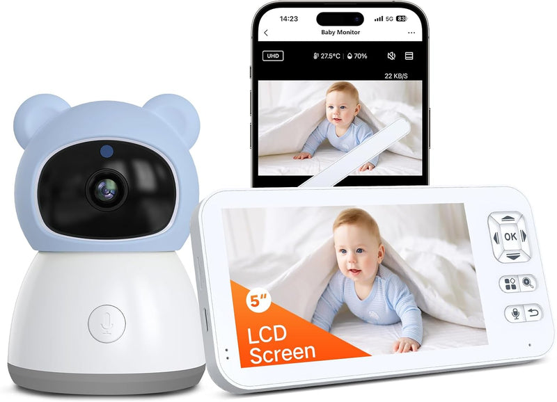 ACEBELL 2K Babyphone mit Kamera, PTZ 360° 5&