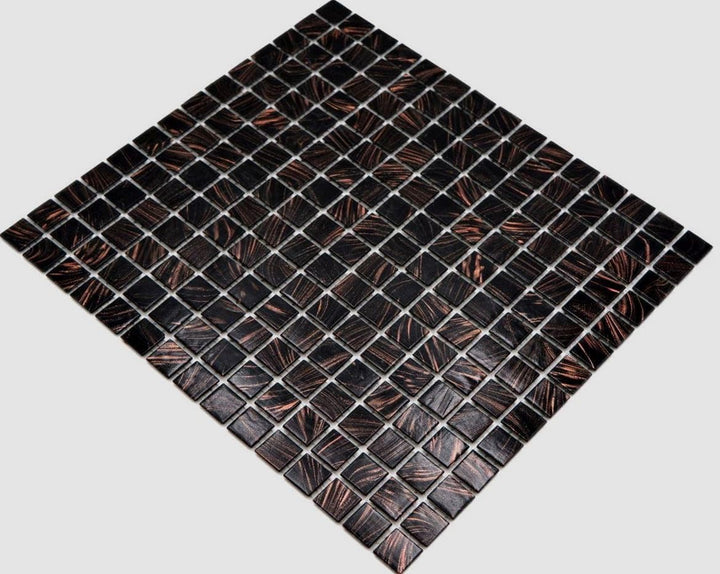 Mosaikfliese Glasmosaik Schwarz Kupfer changierend schimmernd Küchenrückwand Duschwand | 10 Mosaikma