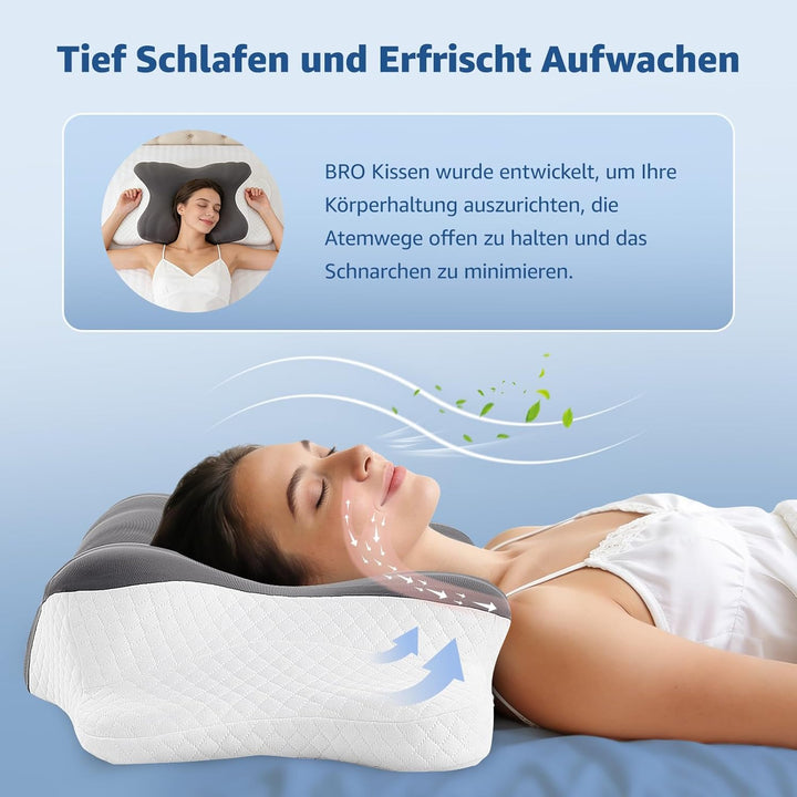 BRO Upgrade Ergonomisches Orthopädisches Kissen aus Memory Foam – Kühlend Nackenstützkissen mit Atmu