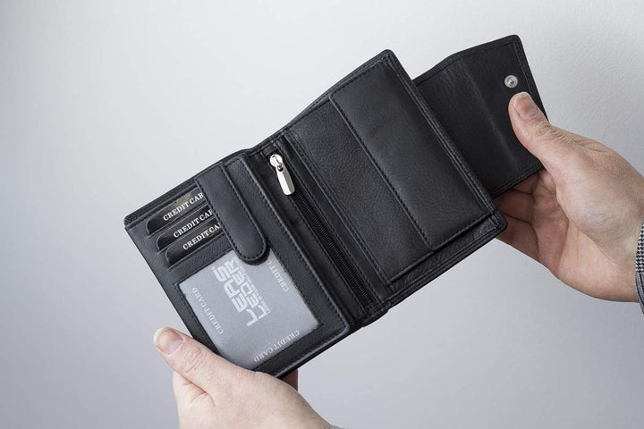Damenbörse Portemonnaie Geldbörse im Hochformat LEAS in Echt-Leder, schwarz - Ladies-Collection