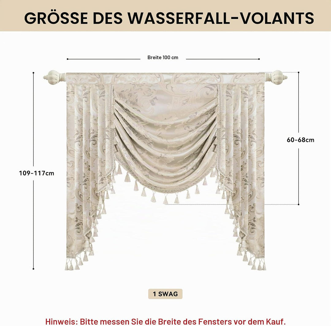 TOPLUXE Swag Volant Vorhang für Schlafzimmer Esszimmer Wohnzimmer Küche, Damast Kurzstore Waterfall