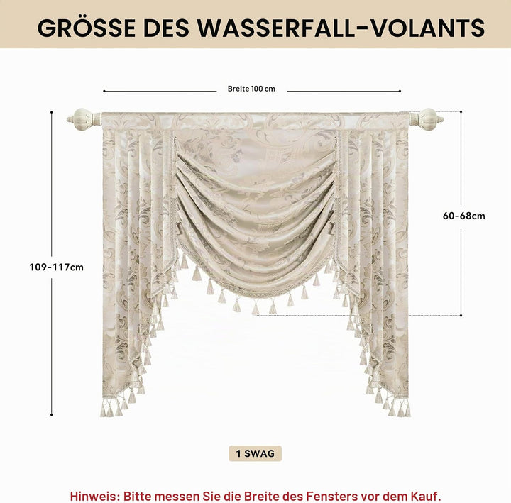 TOPLUXE Swag Volant Vorhang für Schlafzimmer Esszimmer Wohnzimmer Küche, Damast Kurzstore Waterfall